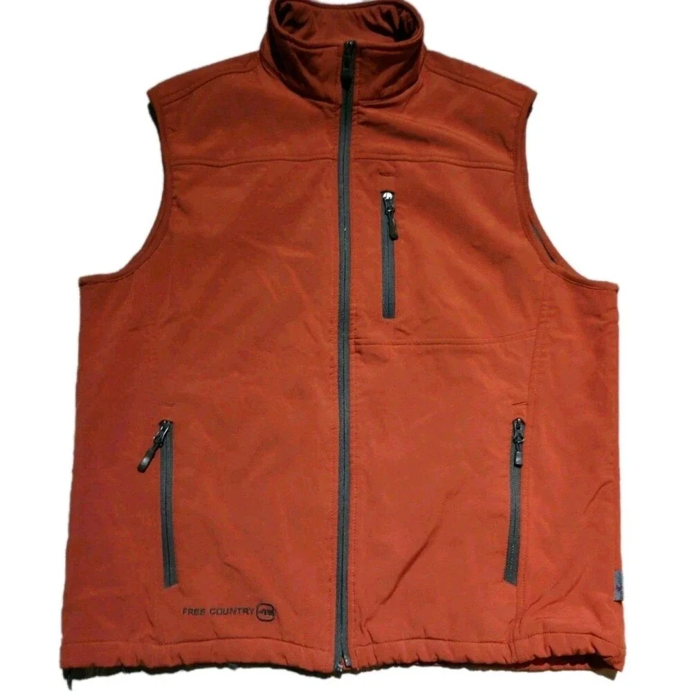 Free Country Men's High Stretch Full Zip Hybrid Vest Coal Orange Size Large